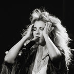 Medium zoom highlighting the crisp detail and deep contrast of the Stevie Nicks 1970s live black and white print