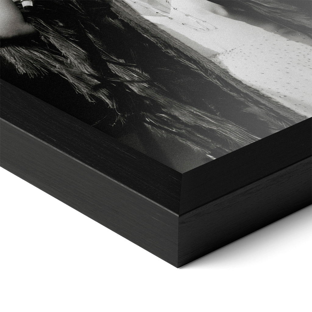Corner close-up of the Stevie Nicks 1970s live black and white poster in a classic black frame