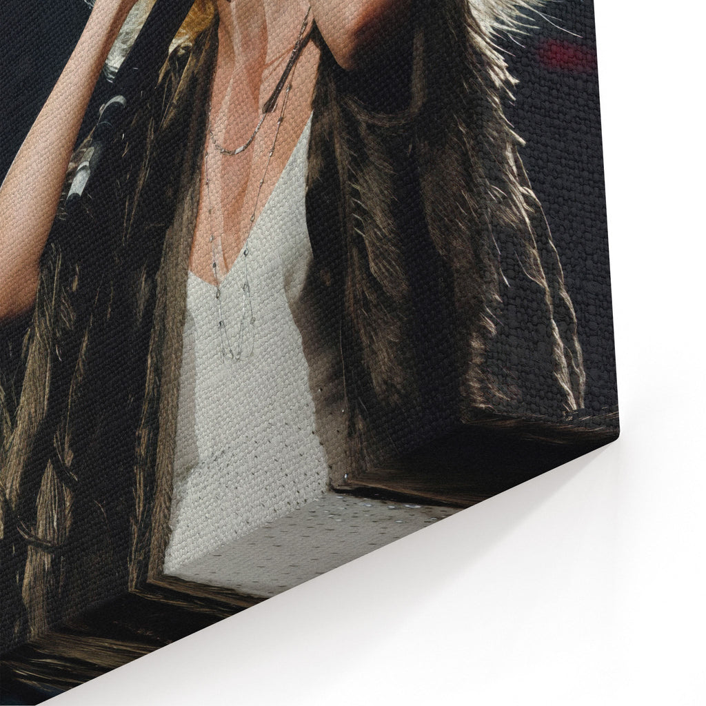 Close-up of the gallery-wrapped canvas edge on the Stevie Nicks 1970s live colour print