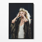 Front view of the Stevie Nicks 1970s live colour canvas in a black floating frame