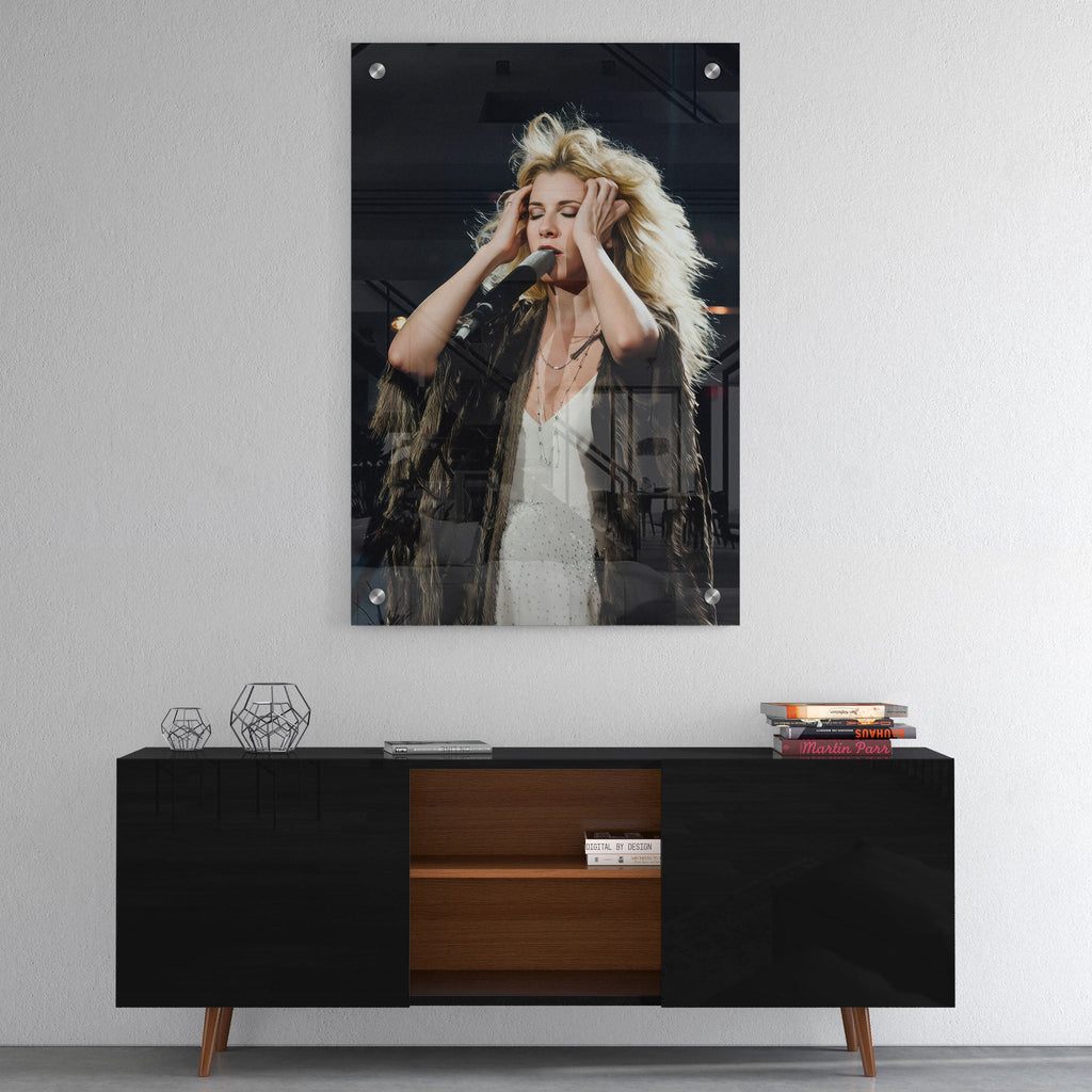 High-gloss acrylic print of the Stevie Nicks Fleetwood Mac 1970s live colour photo