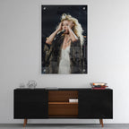 High-gloss acrylic print of the Stevie Nicks Fleetwood Mac 1970s live colour photo