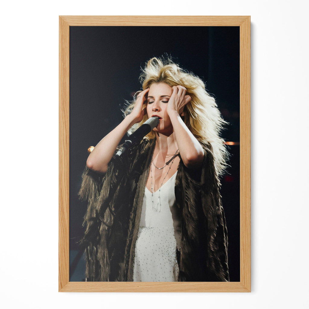 Stevie Nicks late 1970s live concert colour art print in a natural oak poster frame