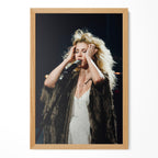Stevie Nicks late 1970s live concert colour art print in a natural oak poster frame