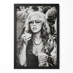 Stevie Nicks 1979 Tusk Tour boho candid black and white portrait in a classic black poster frame