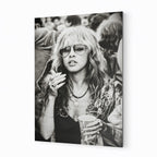 Stevie Nicks 1979 Tusk Tour boho candid black and white portrait on sleek aluminium metal