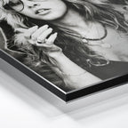 Close-up of the aluminium edge on the Stevie Nicks 1979 Tusk Tour black and white metal print