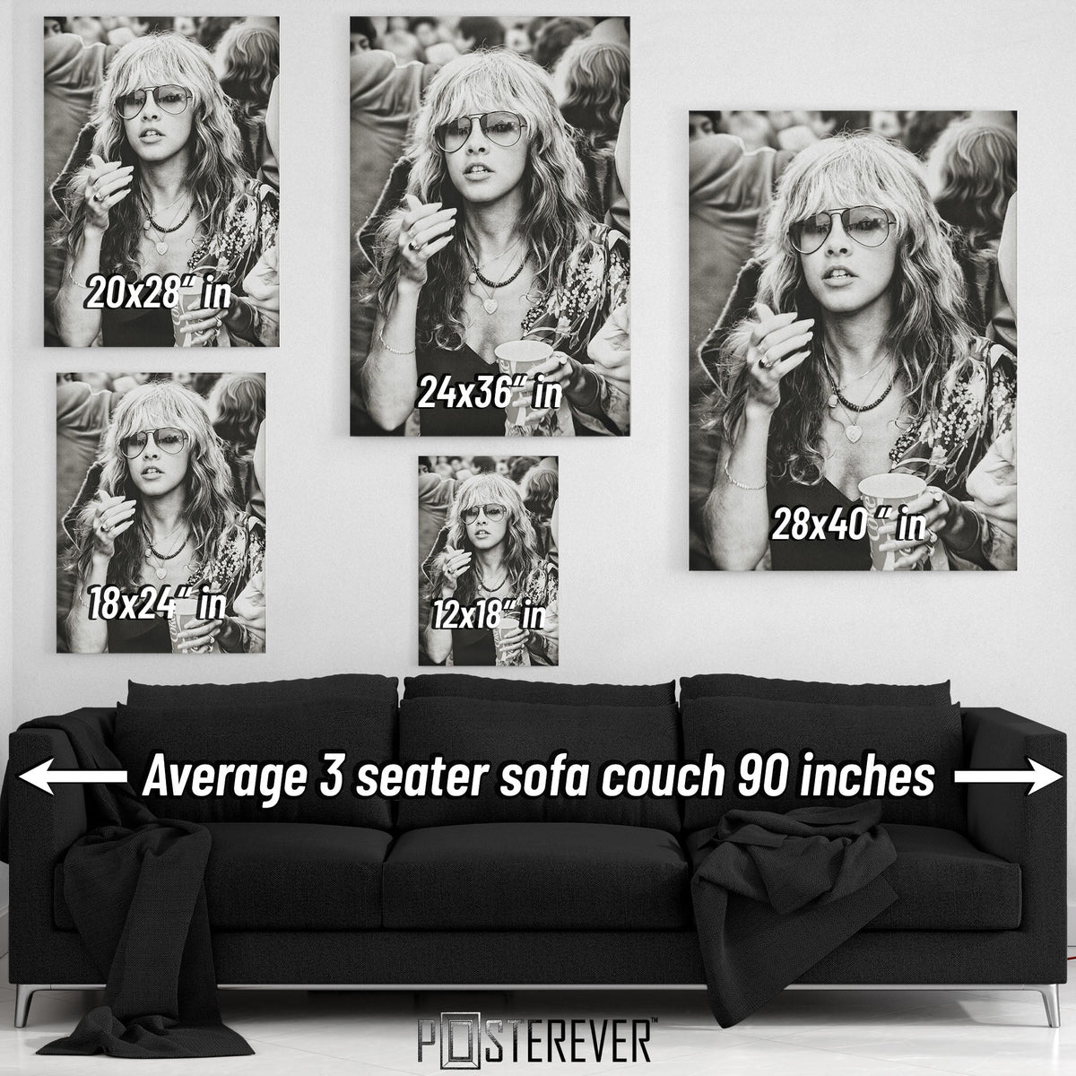 Stevie Nicks 'Rock Enchantress' 1979 Tusk Tour – Nassau Coliseum Backstage Candid – Black & White Edition | Boho Rock Icon Wall Art Print — size guide