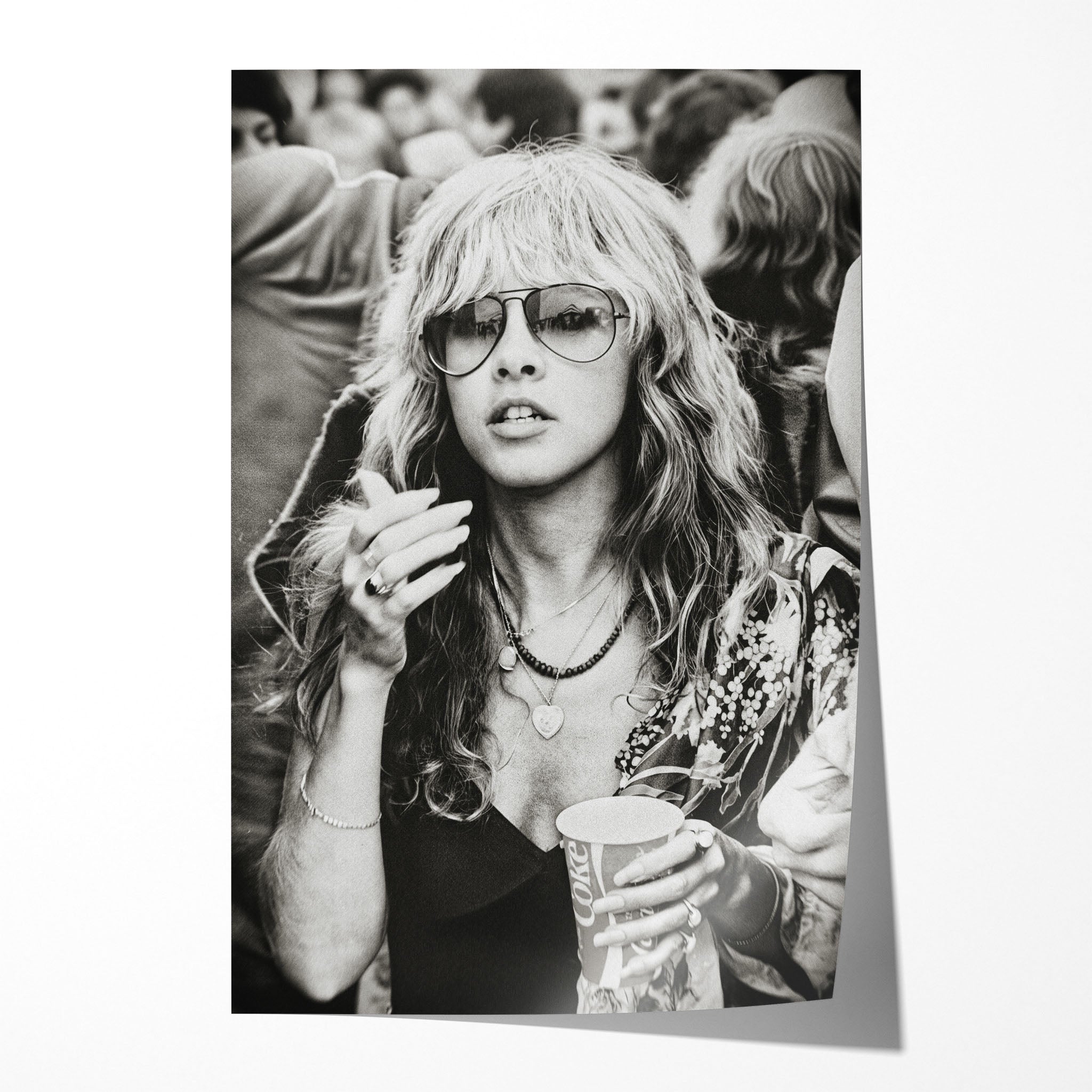 Stevie Nicks Fleetwood Mac 1979 Tusk Tour backstage candid black and white art print, unframed poster preview