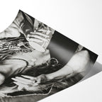Angled close-up of the unframed Stevie Nicks 1979 Tusk Tour black and white poster showing paper detail