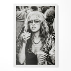 Stevie Nicks 1979 Tusk Tour boho candid black and white portrait in a classic white poster frame