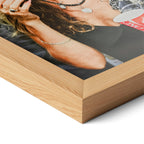Corner close-up of the Stevie Nicks 1979 Tusk Tour colour poster in a natural oak frame