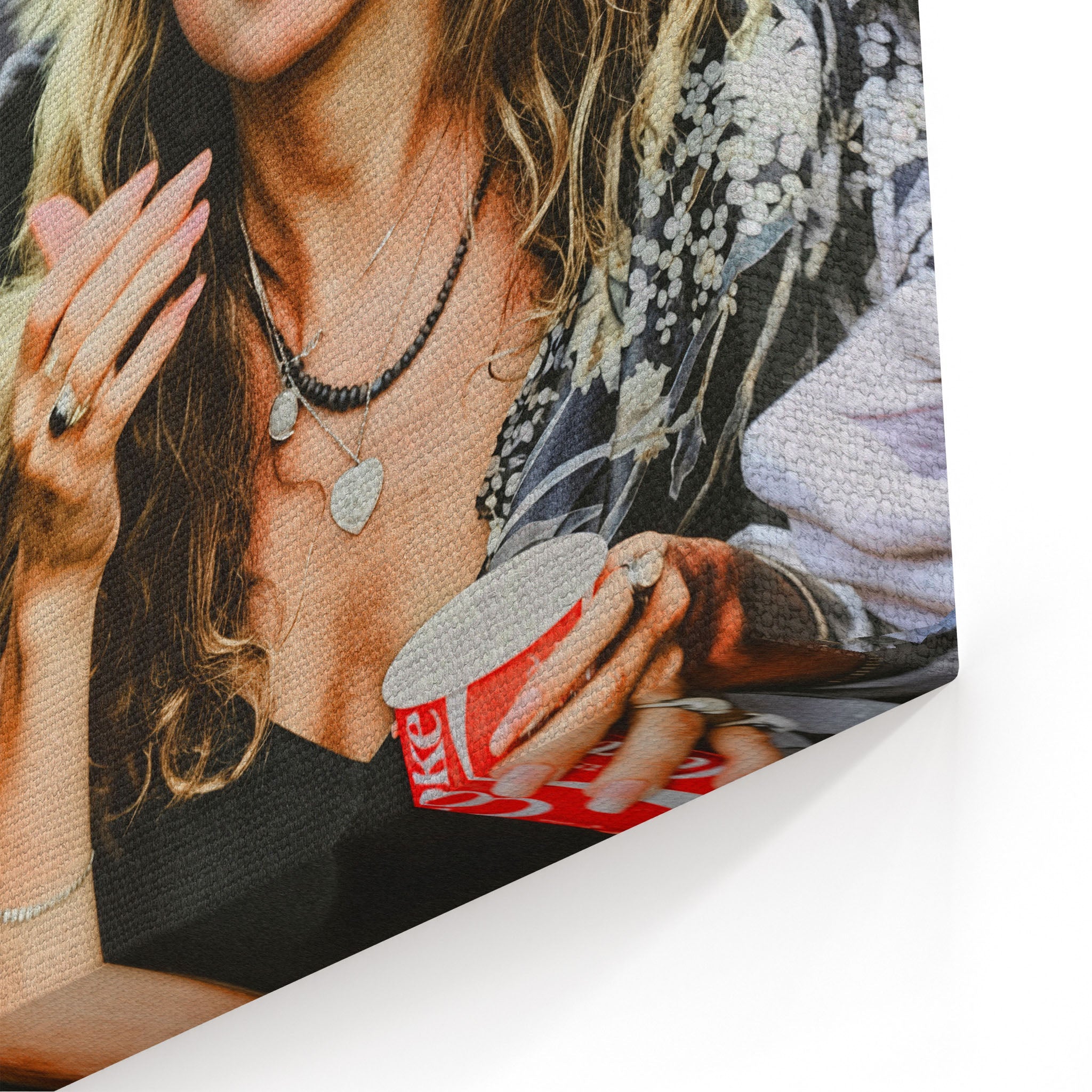 Close-up of the gallery-wrapped canvas edge on the Stevie Nicks 1979 Tusk Tour colour print