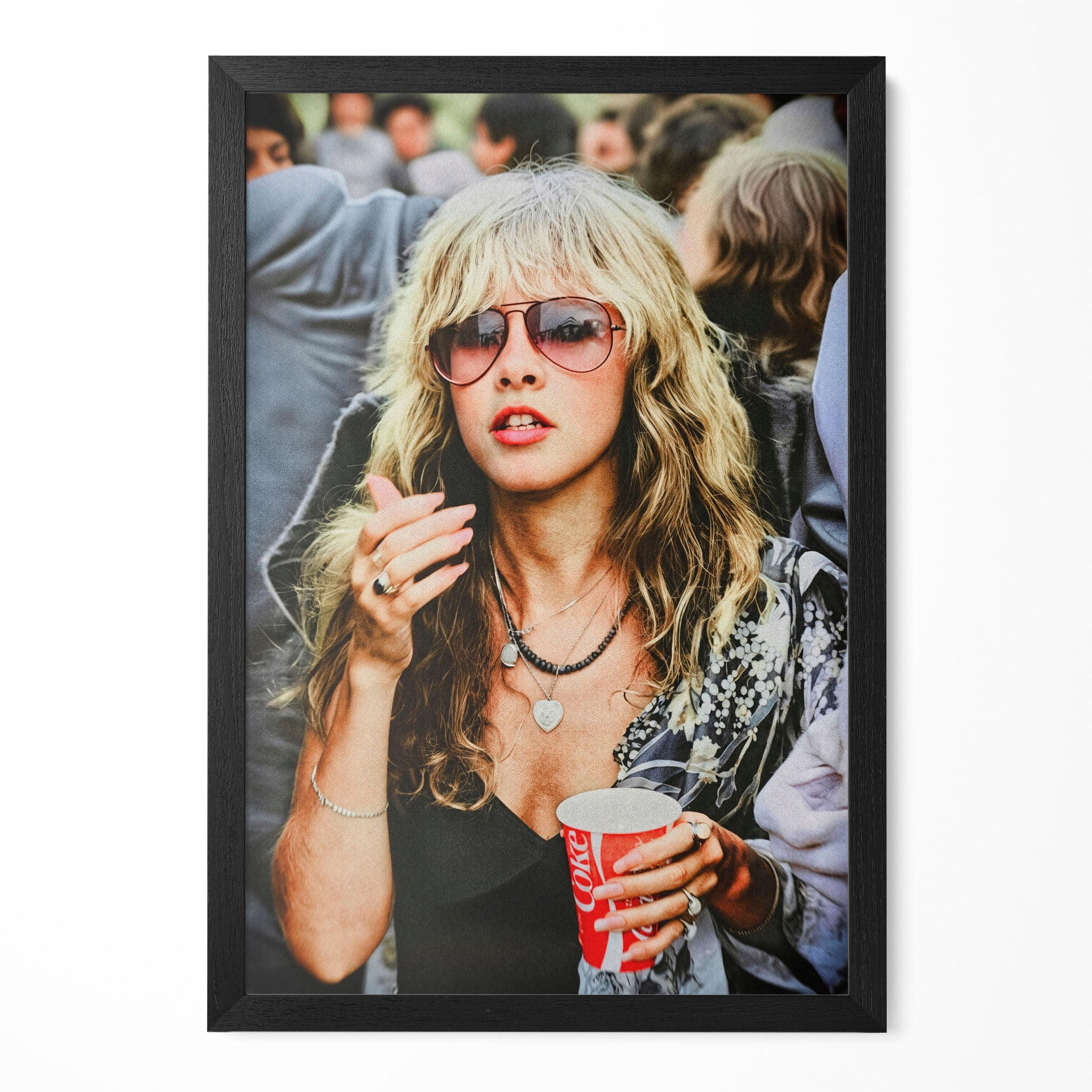 Stevie Nicks 1979 Tusk Tour boho candid colour portrait in a classic black poster frame