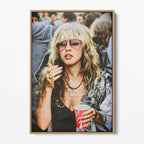 Front view of the Stevie Nicks 1979 Tusk Tour colour canvas in a natural oak floating frame