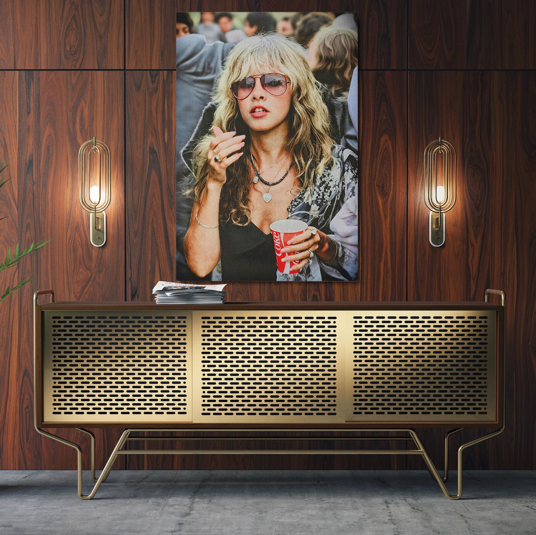Aluminium metal print of the Stevie Nicks Fleetwood Mac 1979 Tusk Tour colour portrait