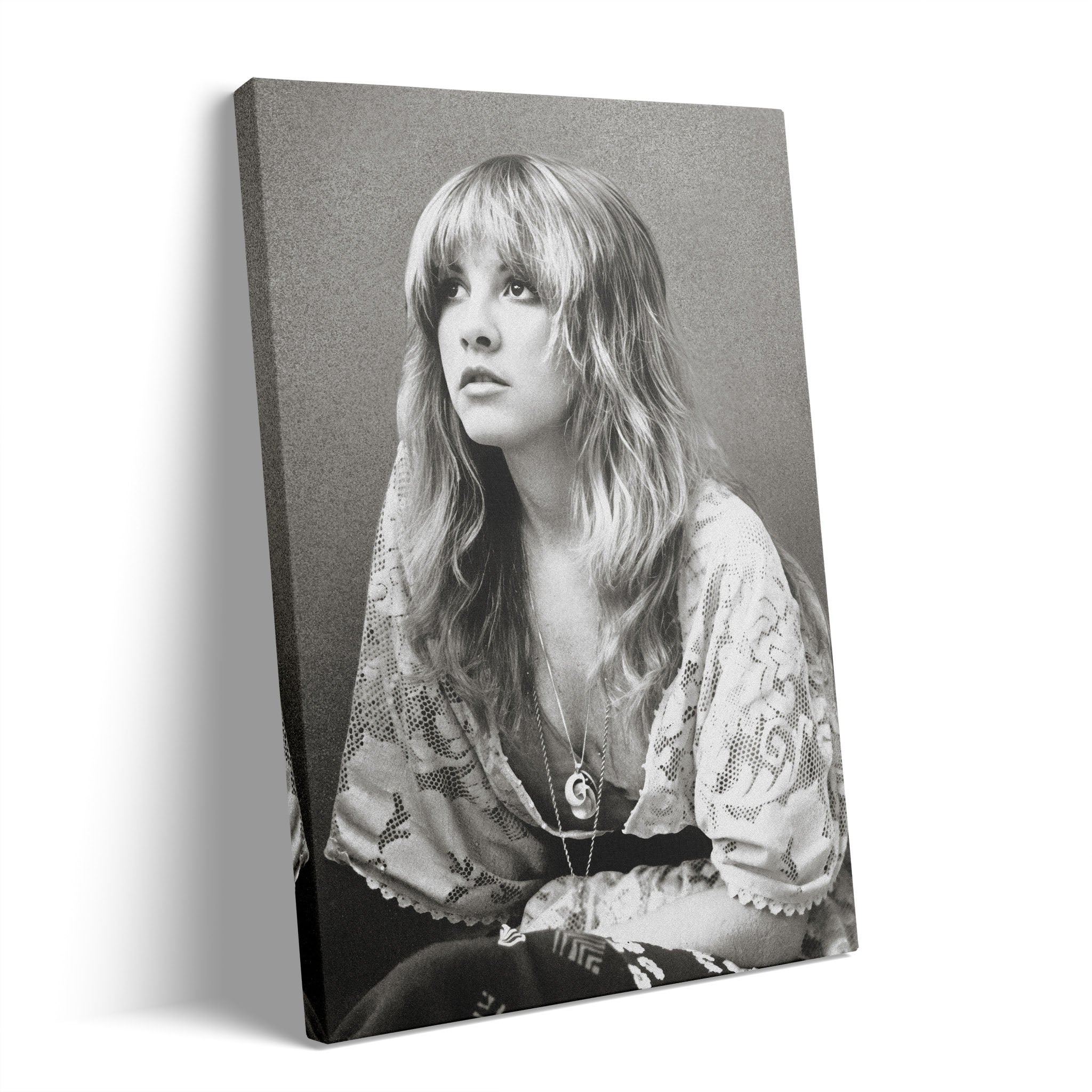 Stevie Nicks 1976 Rumours era bohemian black and white portrait on gallery-wrapped canvas