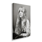 Gallery-wrapped canvas of the Stevie Nicks Fleetwood Mac 1976 black and white portrait