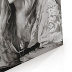 Close-up of the gallery-wrapped canvas edge on the Stevie Nicks 1976 black and white portrait