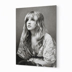 Stevie Nicks 1976 Rumours era bohemian black and white portrait on sleek aluminium metal