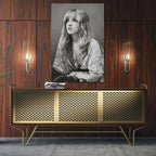 Aluminium metal print of the Stevie Nicks Fleetwood Mac 1976 black and white portrait