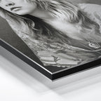 Close-up of the aluminium edge on the Stevie Nicks 1976 black and white metal print