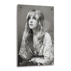 Stevie Nicks 1976 Rumours era bohemian black and white portrait on glossy acrylic glass