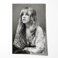 Stevie Nicks Fleetwood Mac 1976 Rumours era bohemian black and white portrait, unframed poster preview