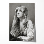 Stevie Nicks Fleetwood Mac 1976 Rumours era bohemian black and white portrait, unframed poster preview