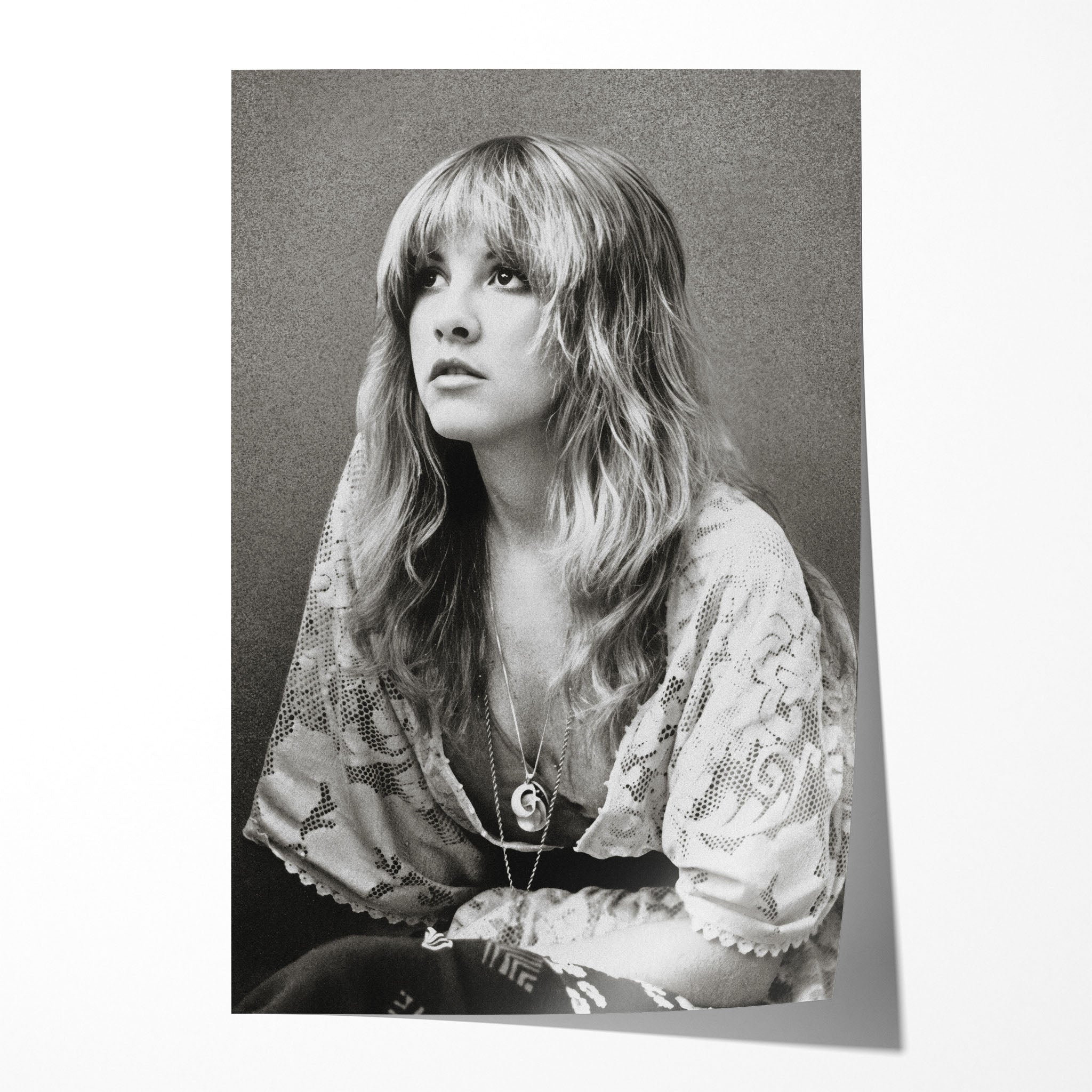 Stevie Nicks Fleetwood Mac 1976 Rumours era bohemian black and white portrait, unframed poster preview