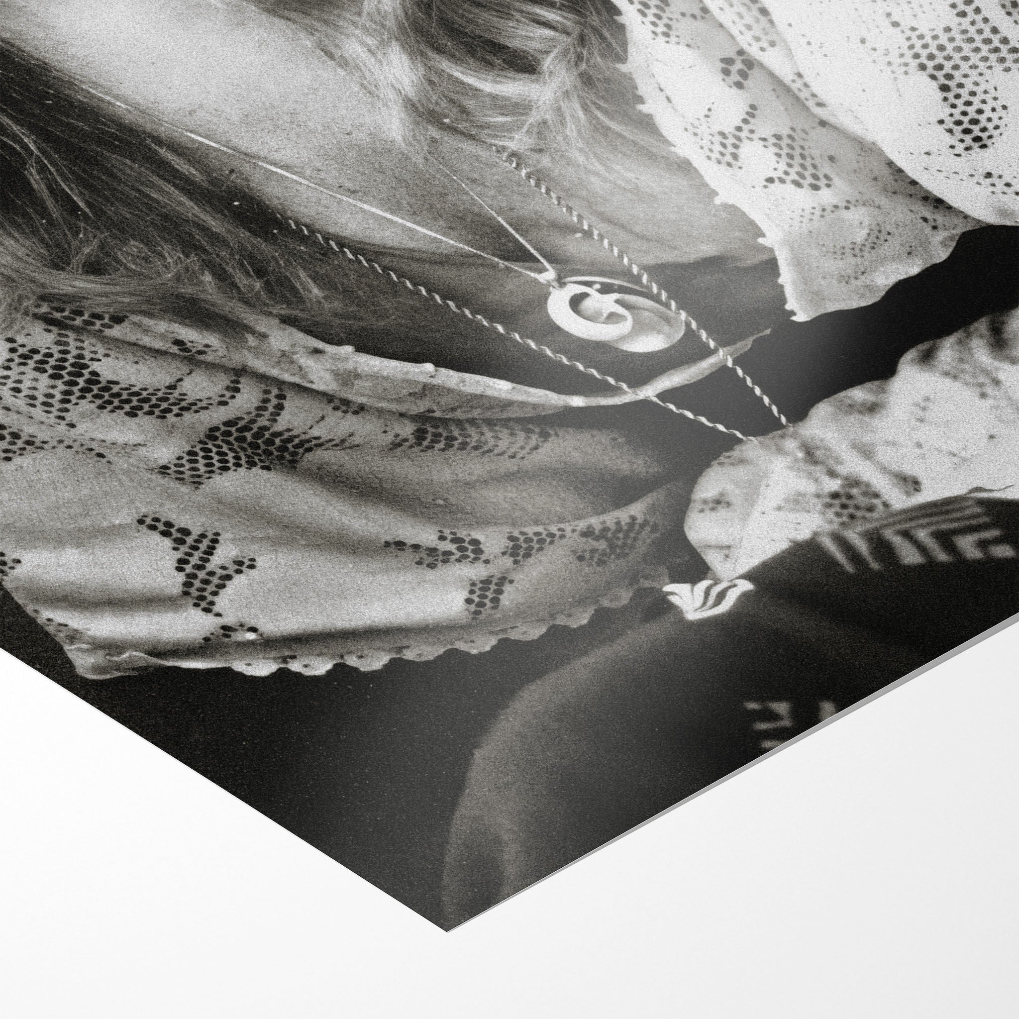 Front close-up of the unframed Stevie Nicks 1976 Rumours era black and white portrait poster print