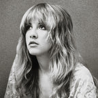 Medium zoom highlighting the crisp detail and deep contrast of the Stevie Nicks 1976 black and white portrait print