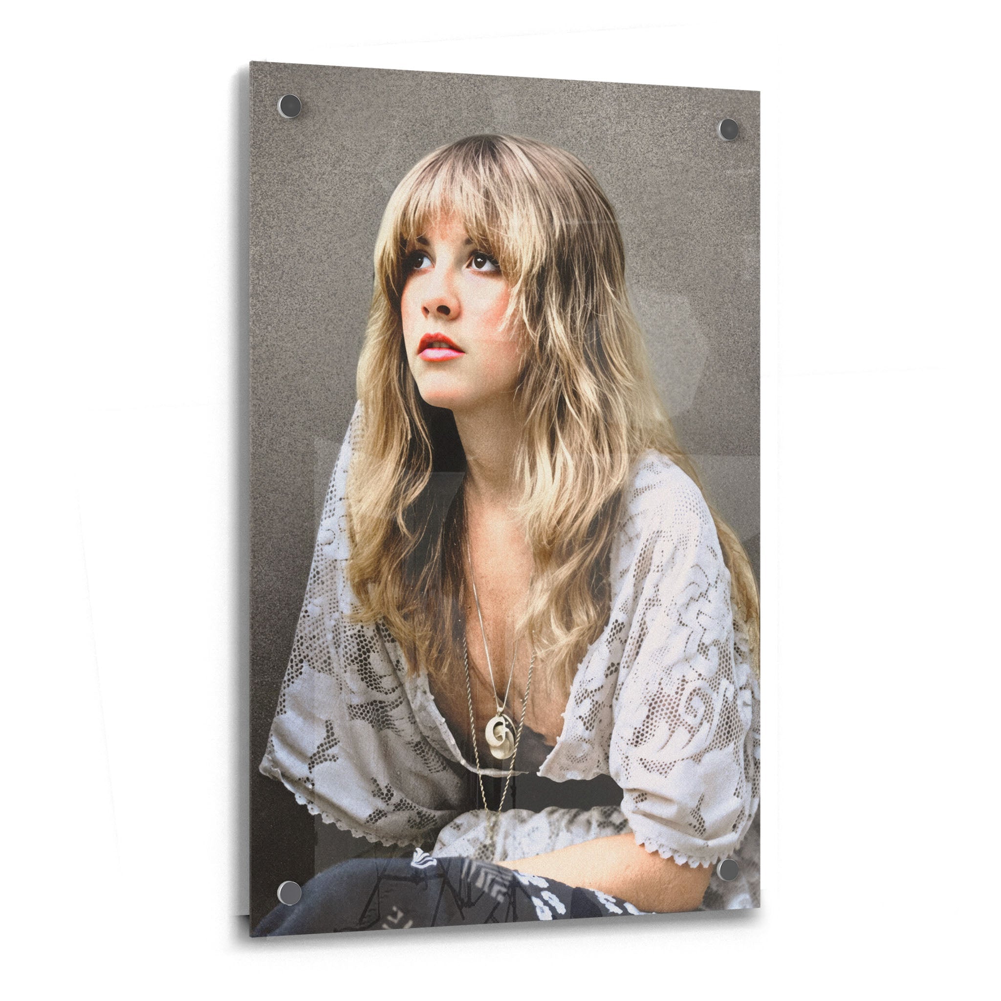 Stevie Nicks 1976 Rumours era bohemian colour portrait on glossy acrylic glass