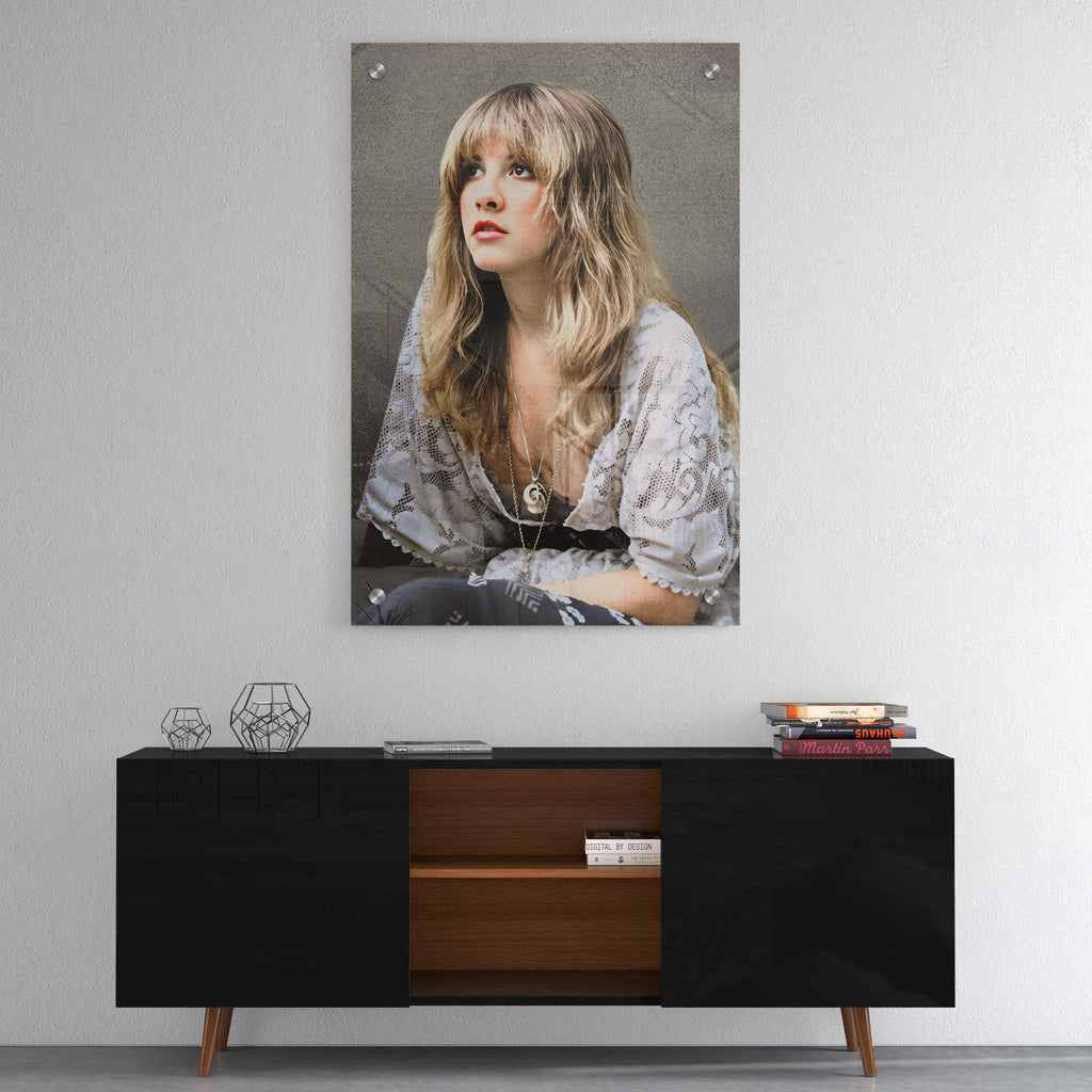 High-gloss acrylic print of the Stevie Nicks Fleetwood Mac 1976 colour portrait