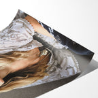 Angled close-up of the unframed Stevie Nicks 1976 colour portrait poster showing paper detail