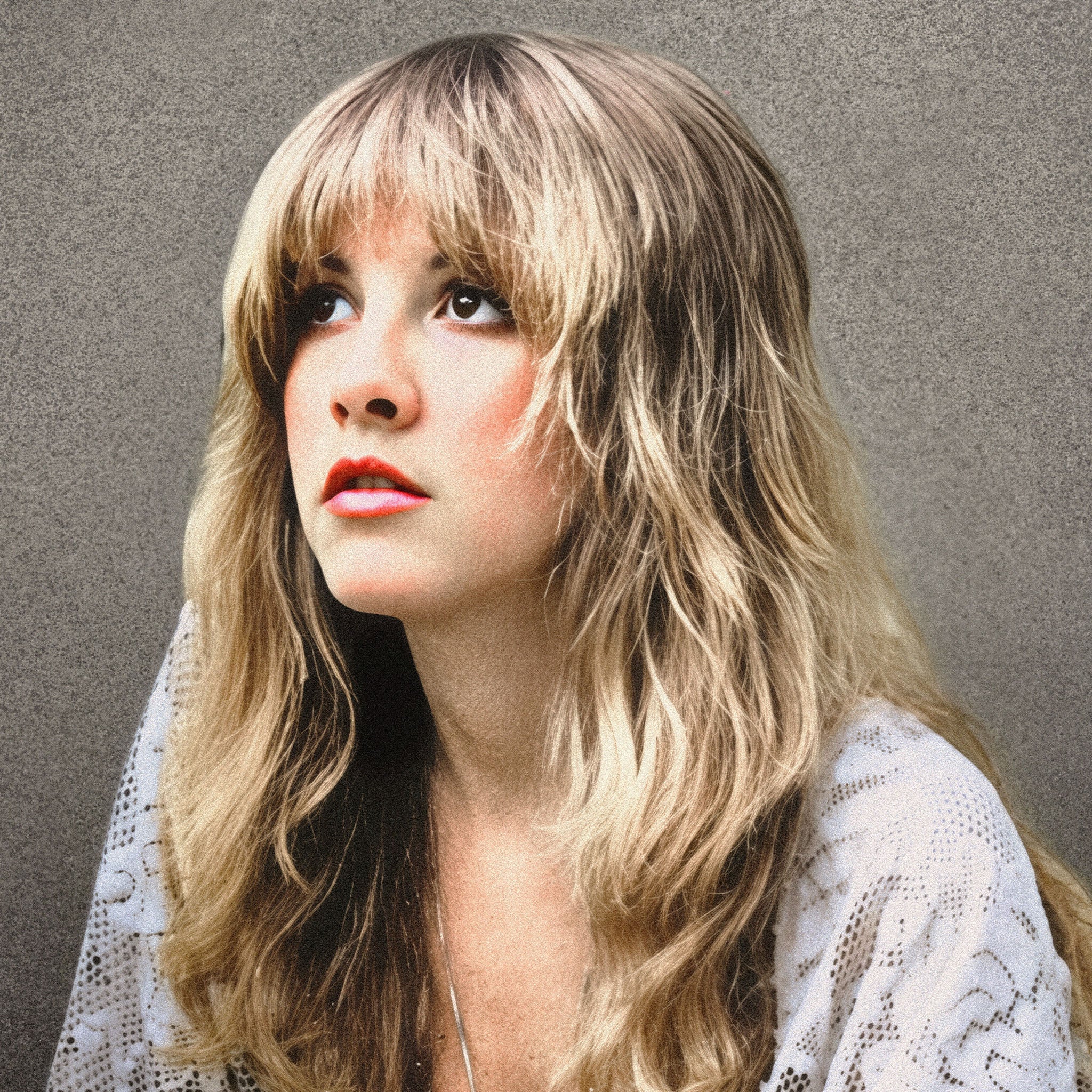 Medium zoom highlighting the crisp detail and vivid colour of the Stevie Nicks 1976 portrait print