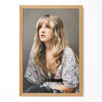 Stevie Nicks 1976 Rumours era bohemian colour portrait in a natural oak poster frame