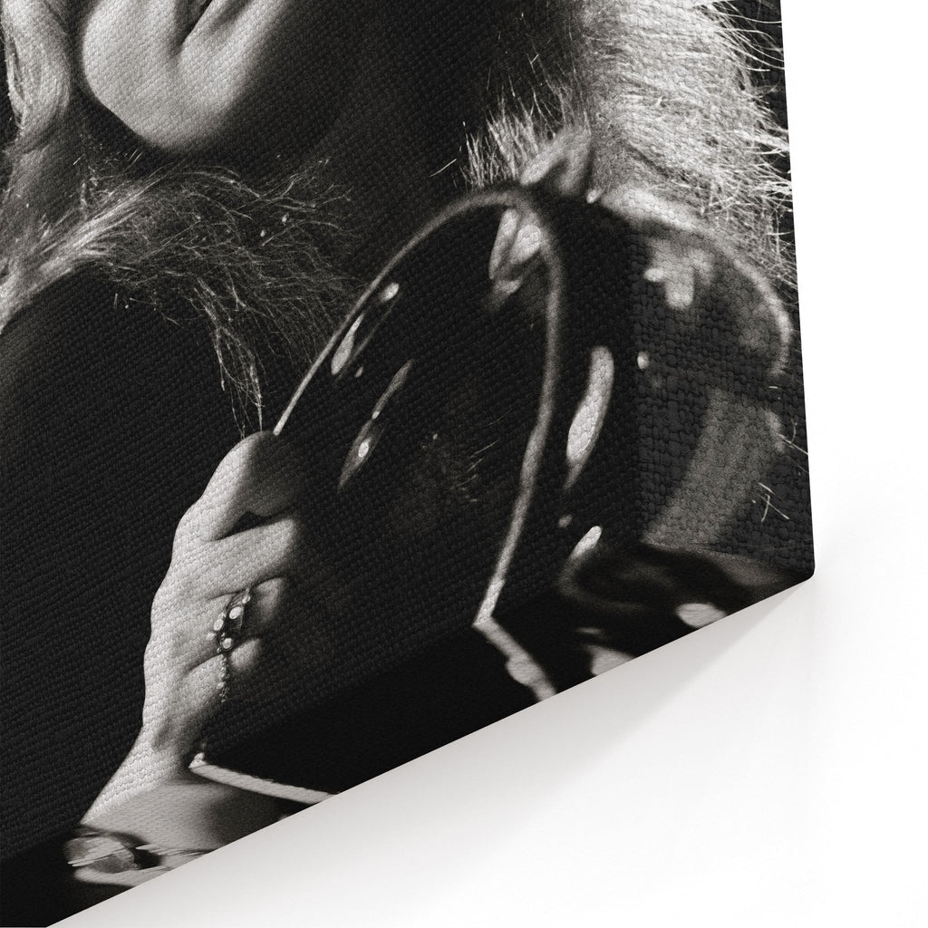 Close-up of the gallery-wrapped canvas edge on the Stevie Nicks 1977 Oakland black and white print