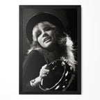 Stevie Nicks 1977 Rumours Tour Oakland Day on the Green black and white concert portrait in a classic black poster frame