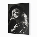 Stevie Nicks 1977 Rumours Tour Oakland Day on the Green black and white concert portrait on sleek aluminium metal