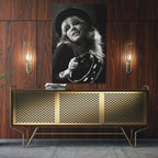 Aluminium metal print of the Stevie Nicks Fleetwood Mac 1977 Oakland black and white portrait