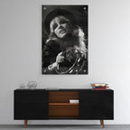 High-gloss acrylic print of the Stevie Nicks Fleetwood Mac 1977 Oakland black and white portrait