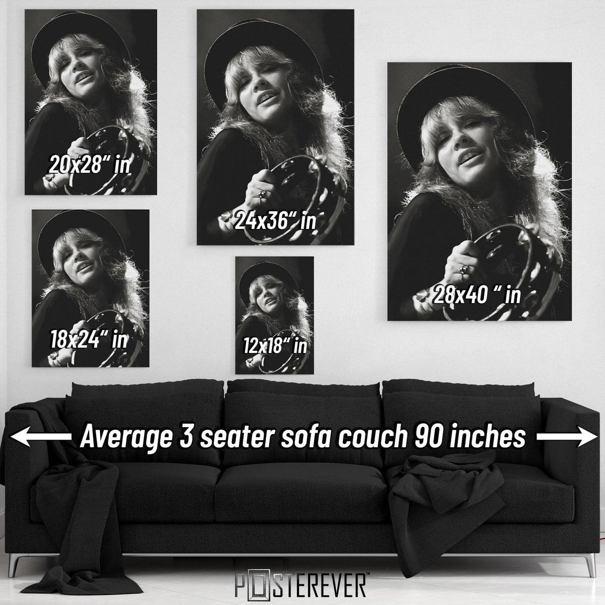 Stevie Nicks 'The Survivor' 1977 Rumours Tour – Oakland 'Day on the Green' Live – Black & White Edition | Rock Icon Wall Art Print — size guide
