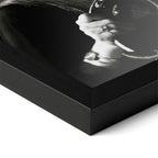 Corner close-up of the Stevie Nicks 1977 Oakland black and white poster in a classic black frame