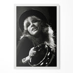Stevie Nicks 1977 Rumours Tour Oakland Day on the Green black and white concert portrait in a classic white poster frame