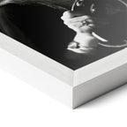 Corner close-up of the Stevie Nicks 1977 Oakland black and white poster in a classic white frame