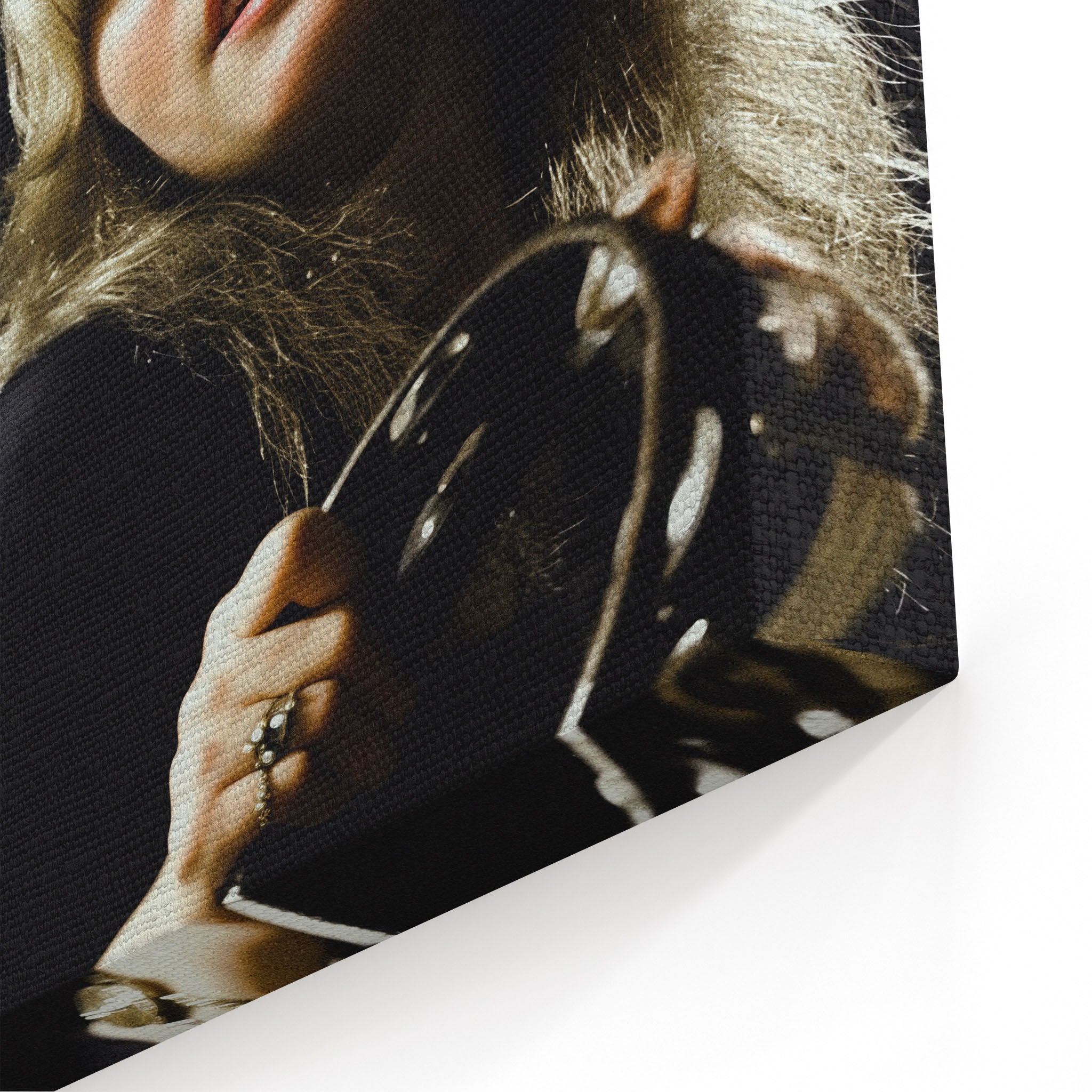 Close-up of the gallery-wrapped canvas edge on the Stevie Nicks 1977 Oakland colour print