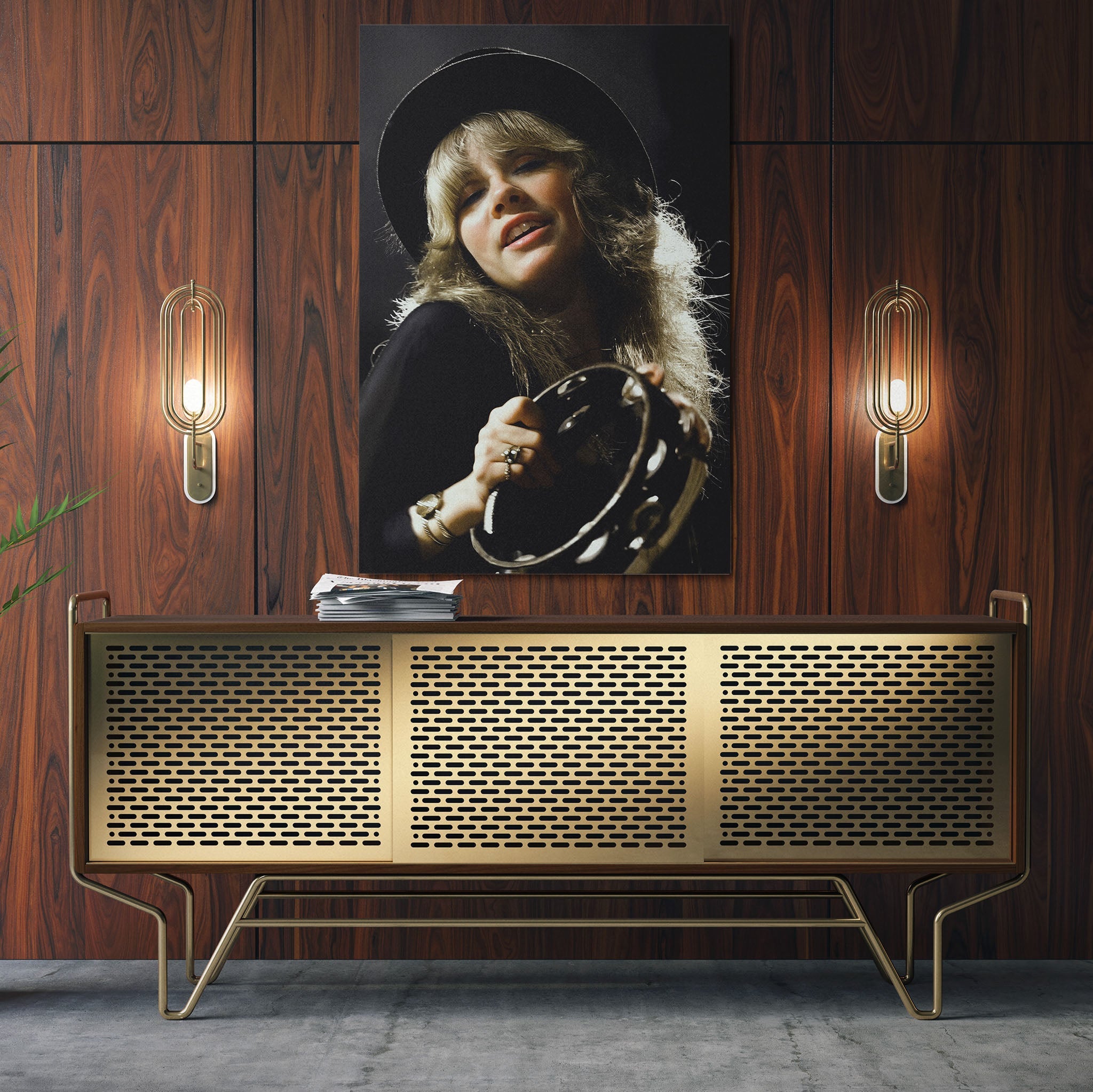 Aluminium metal print of the Stevie Nicks Fleetwood Mac 1977 Oakland colour portrait