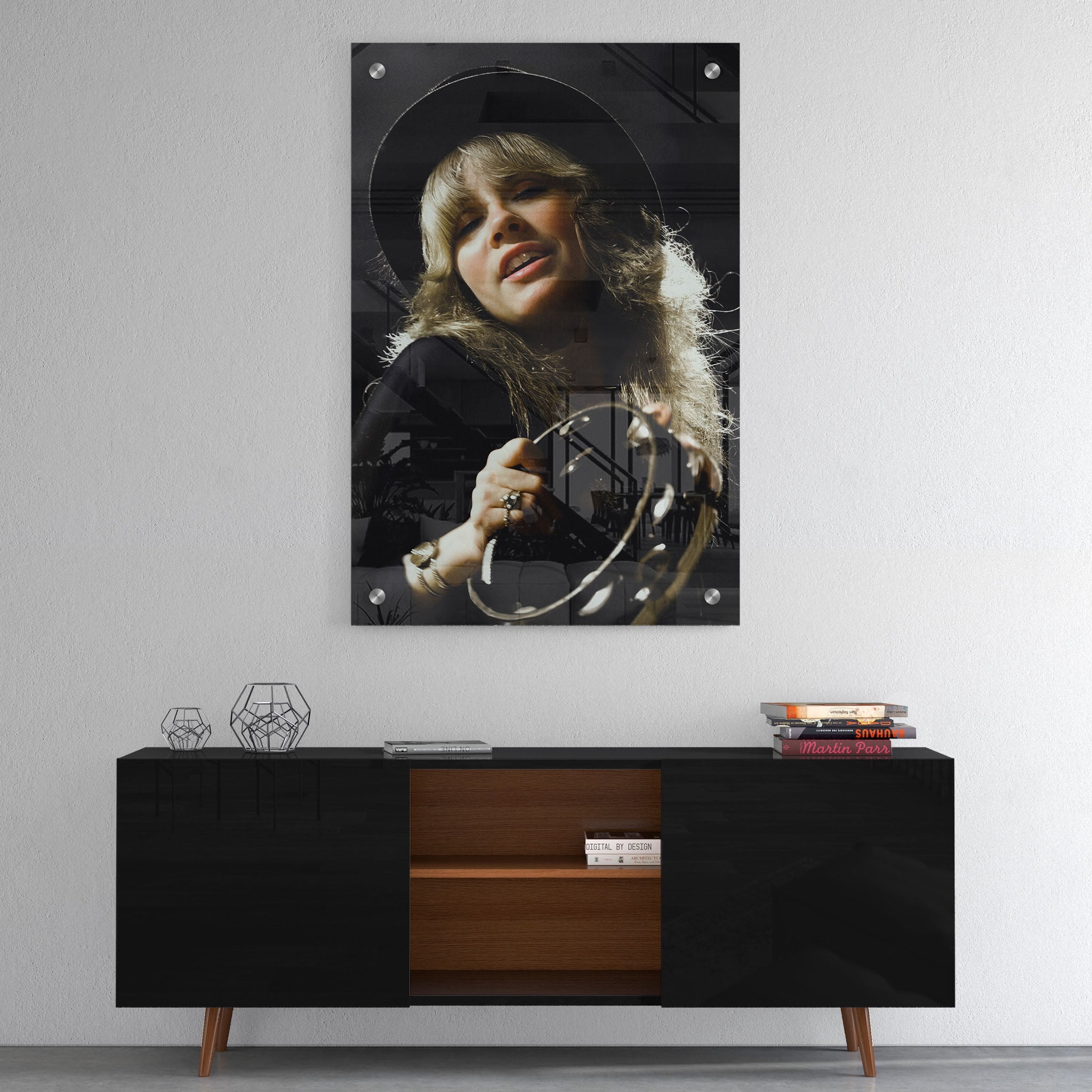 High-gloss acrylic print of the Stevie Nicks Fleetwood Mac 1977 Oakland colour portrait