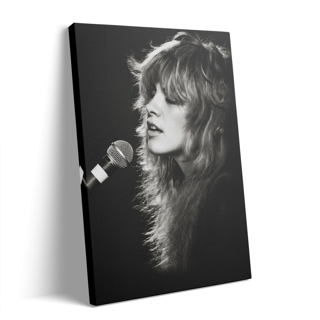 Stevie Nicks Rumours era black and white concert portrait on gallery-wrapped canvas